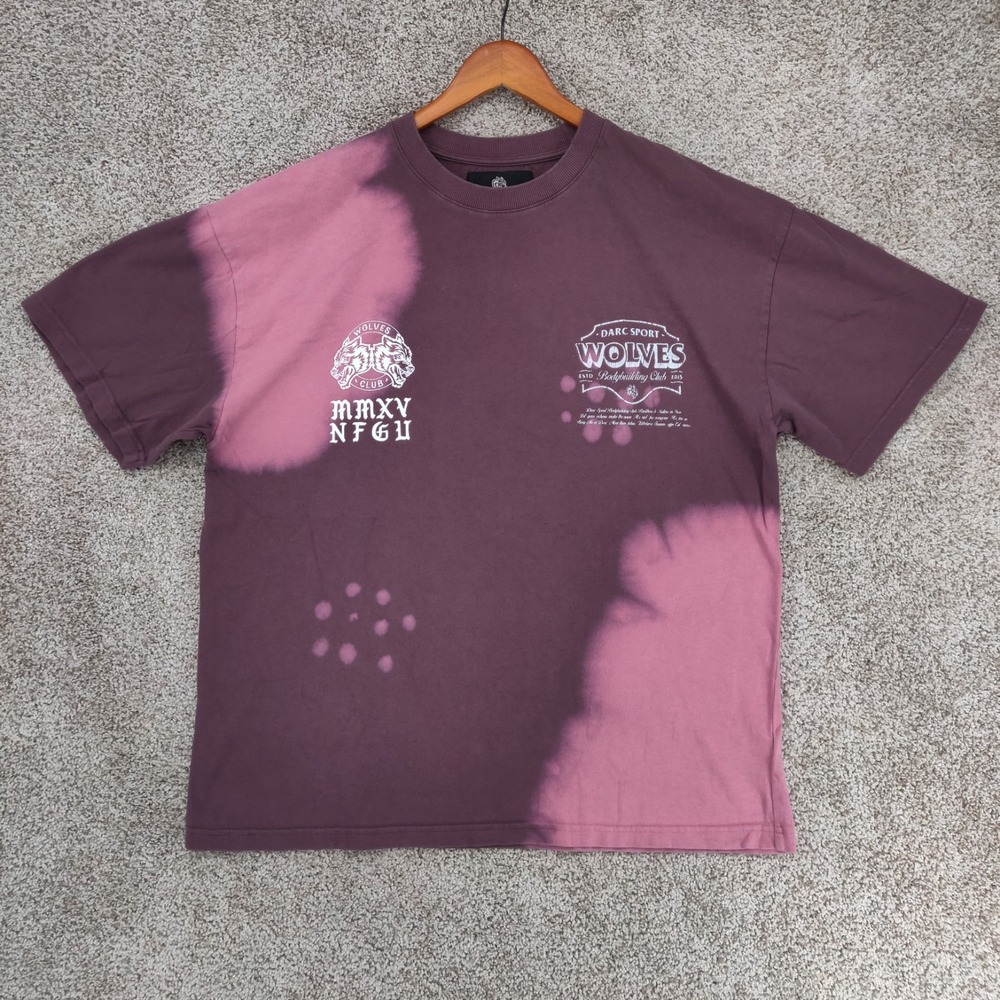 Darc Sport Wolves Shirt Mens Large Purple Tie Dye Acid Wash Short Sleeve Gym
